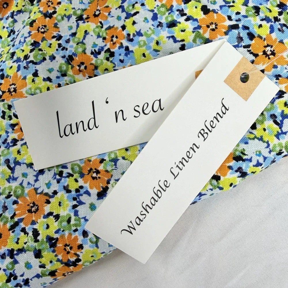 Land 'N Sea Women's SZ-L Orange Floral 55%Linen & Rayon Blend midi length skir‎